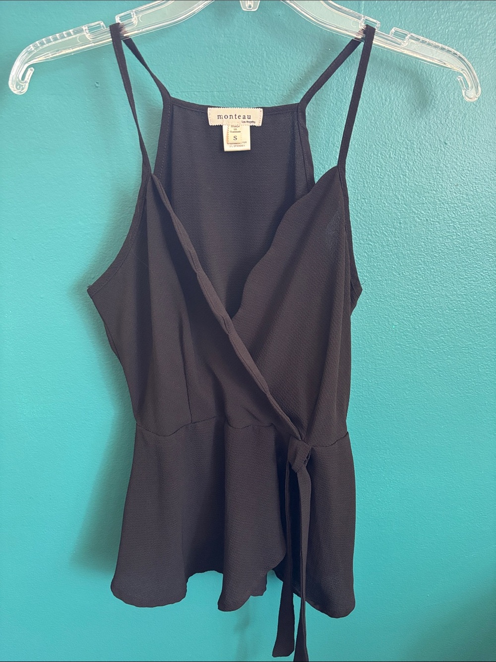 Monteau Black Wrap Peplum Camisole with Tie Waist